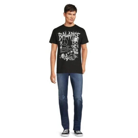 Balance Skull Mens Black Graphic T-Shirt Peace Rose Time Short Sleeve Size 2XL - Picture 5 of 5